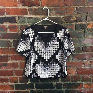 ASOS sequined beaded short sleeved shirt